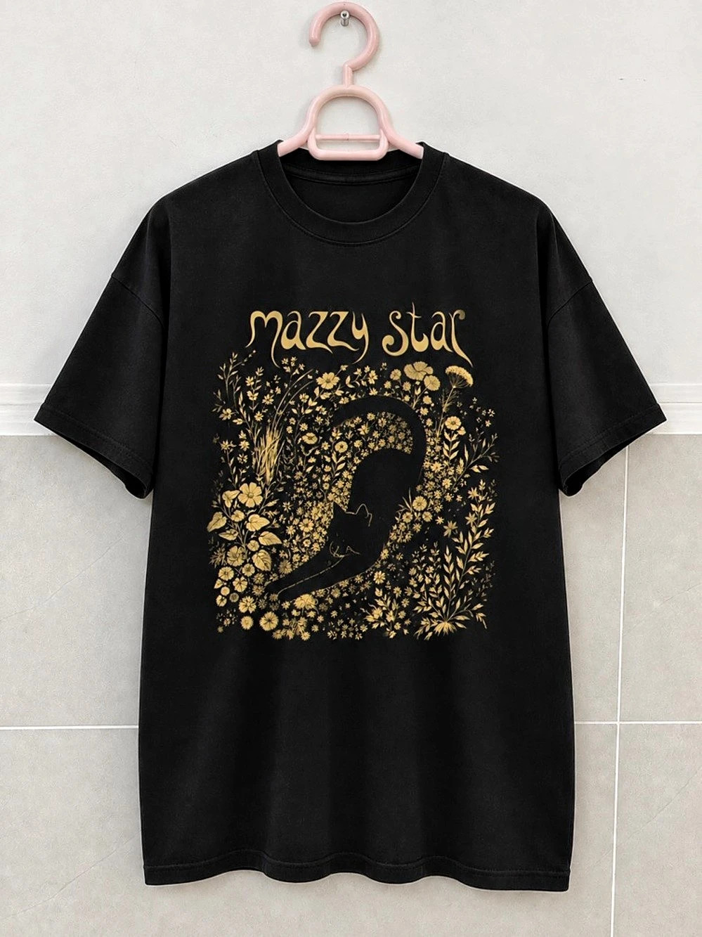 Mazzy Star Black Cat Graphic Whimsical Black Tee